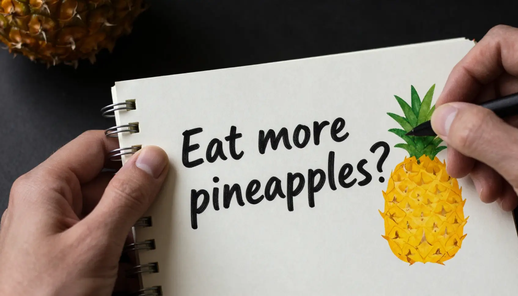 Pineapple illustration with the text “Eat more pineapples” related to fertility nutrition.
