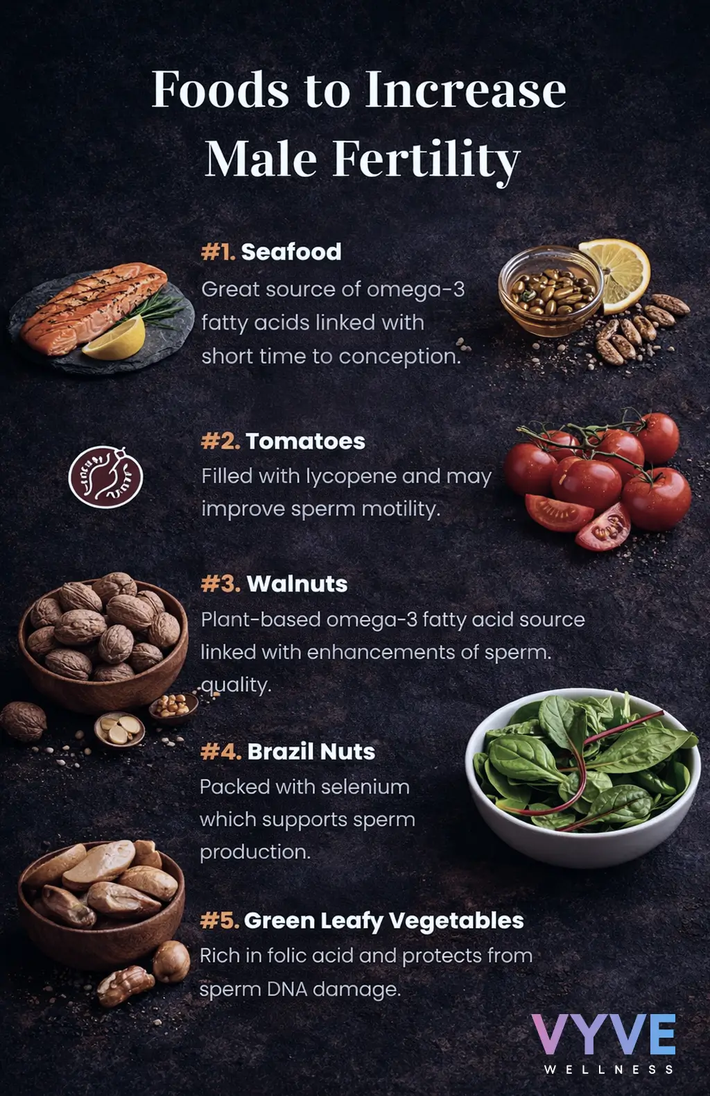 Infographic with the top foods for male fertility